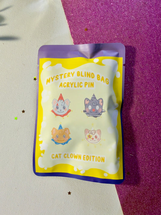 *B GRADE* Mystery Cat Clown Acrylic Pin Blind bag