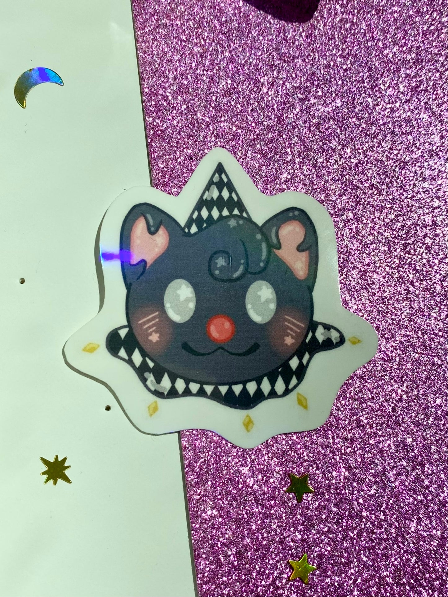 Black Cat Clown Holographic Sticker