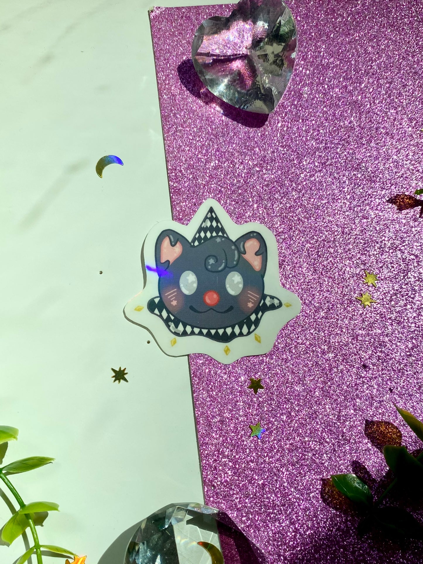 Black Cat Clown Holographic Sticker