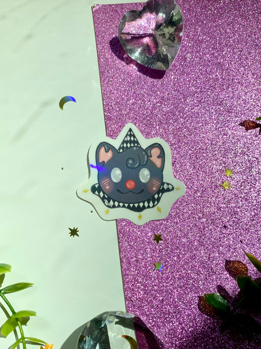 Black Cat Clown Holographic Sticker