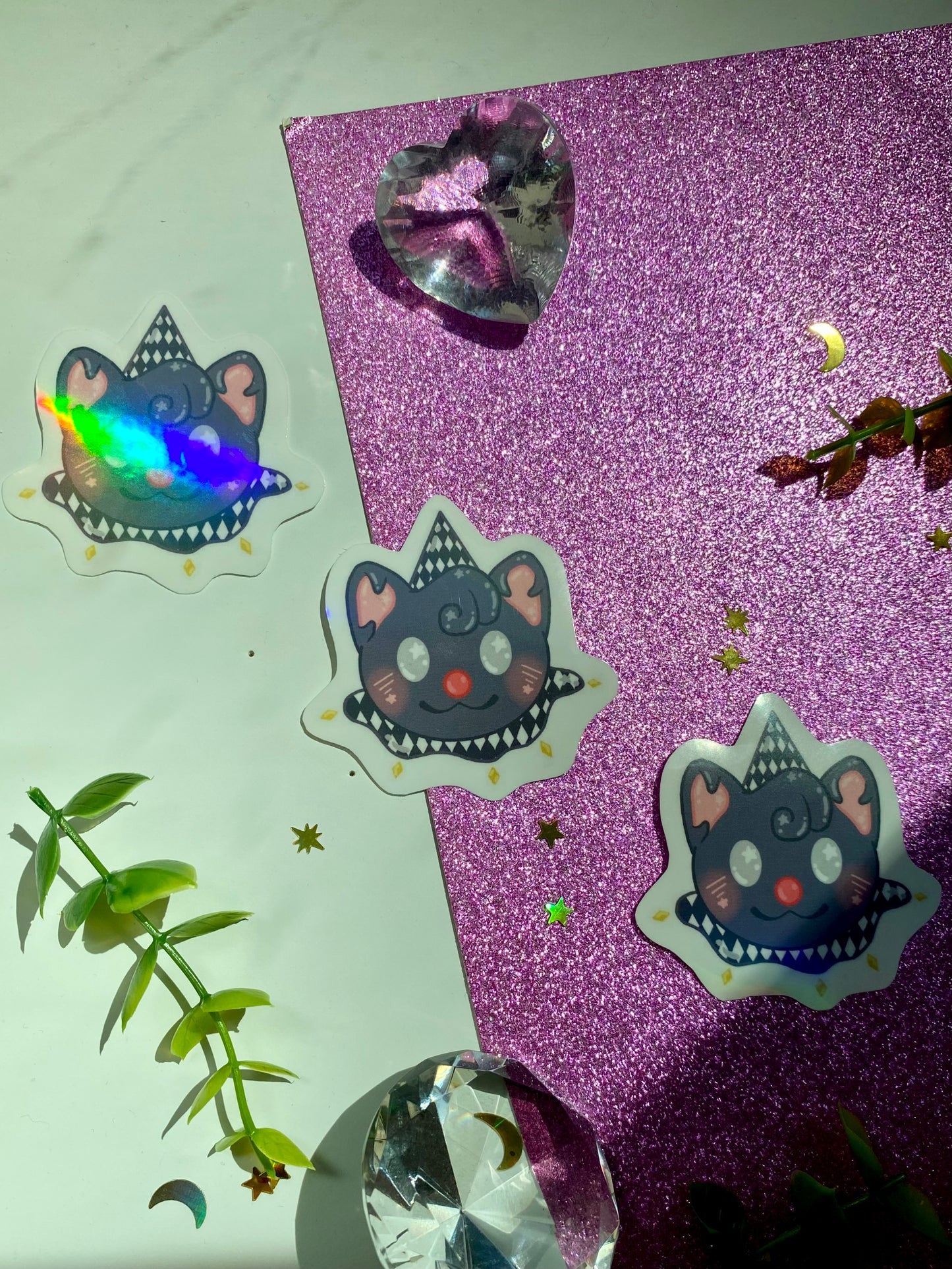 Black Cat Clown Holographic Sticker