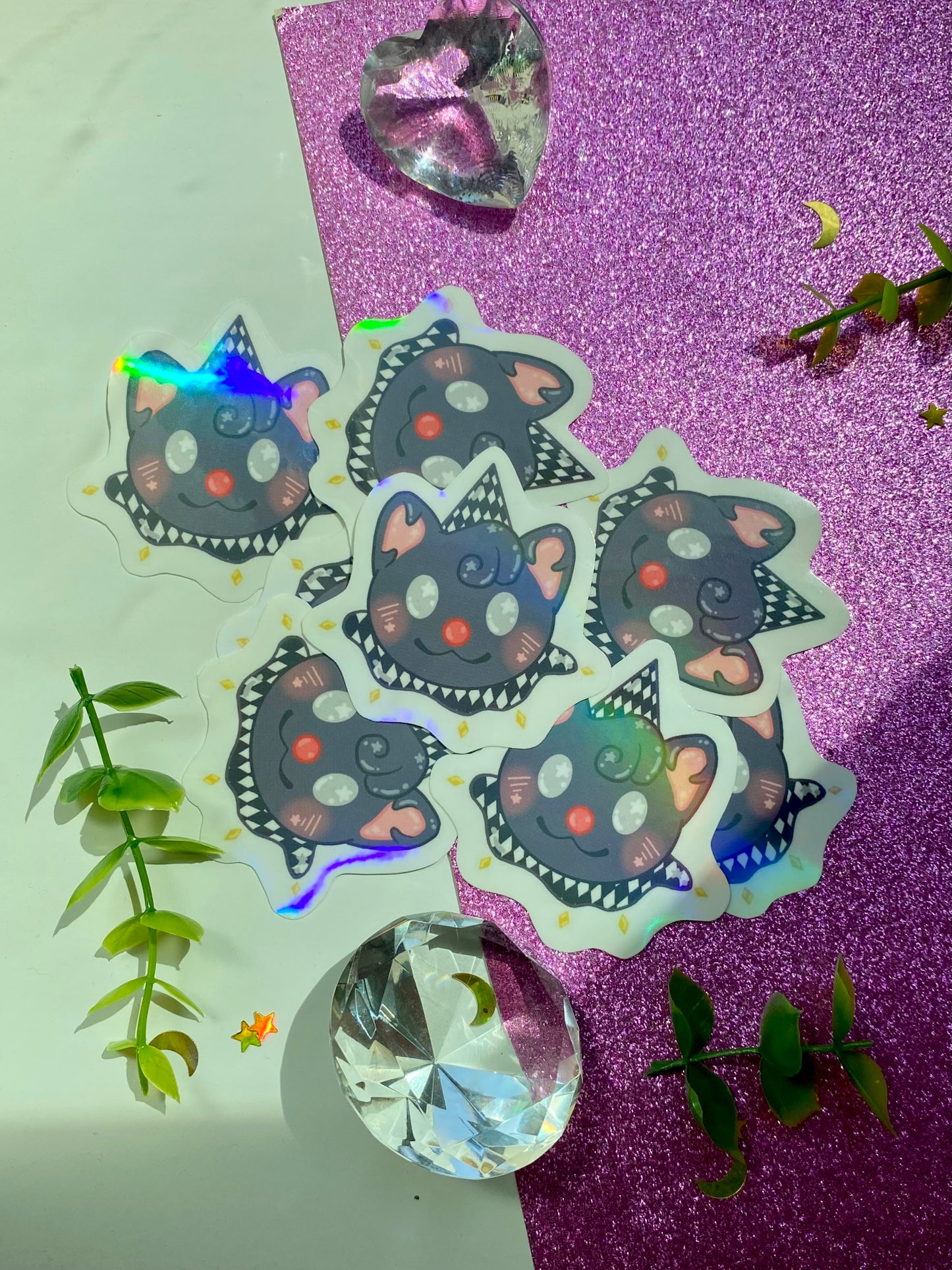 Black Cat Clown Holographic Sticker