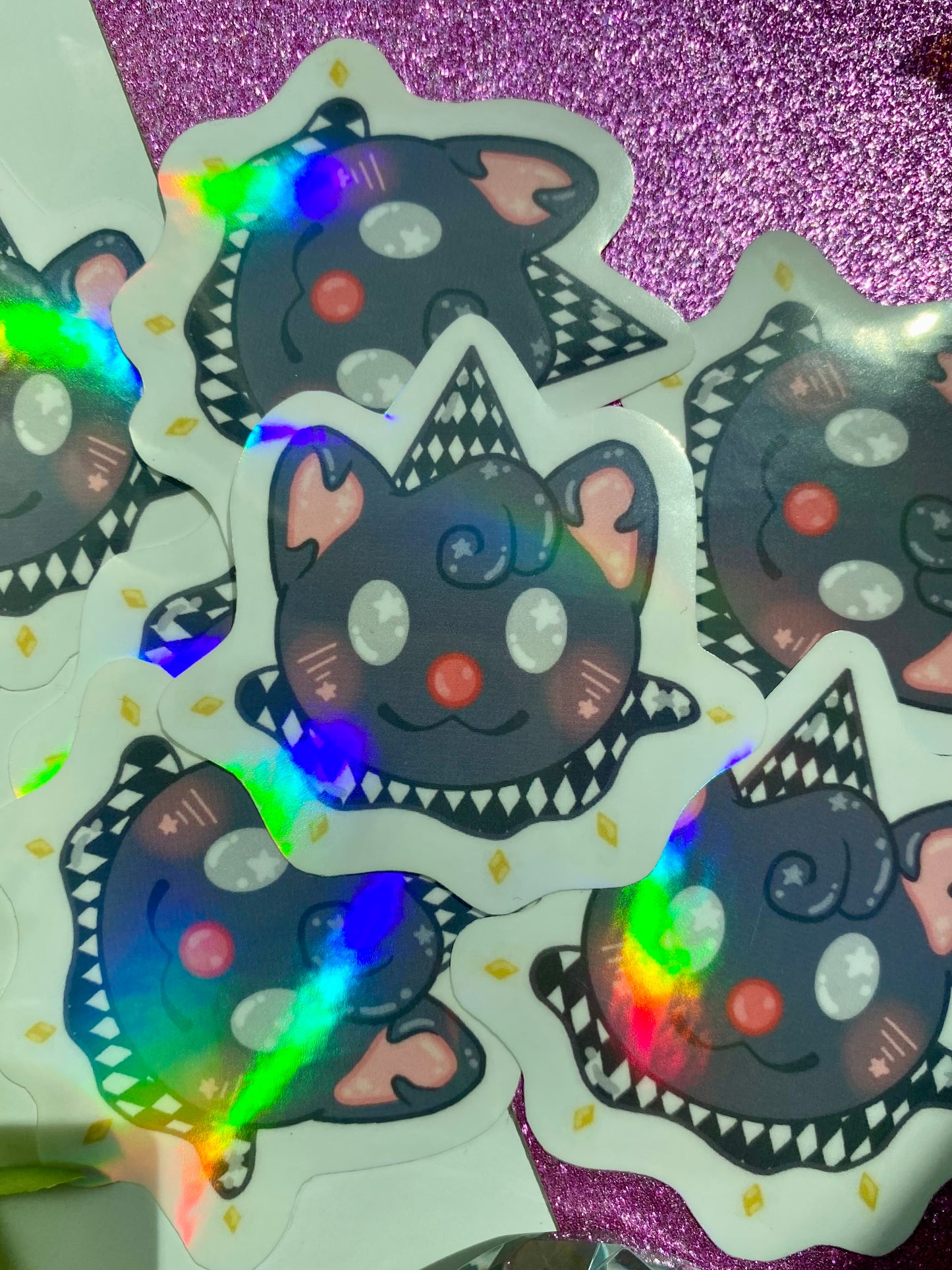 Black Cat Clown Holographic Sticker