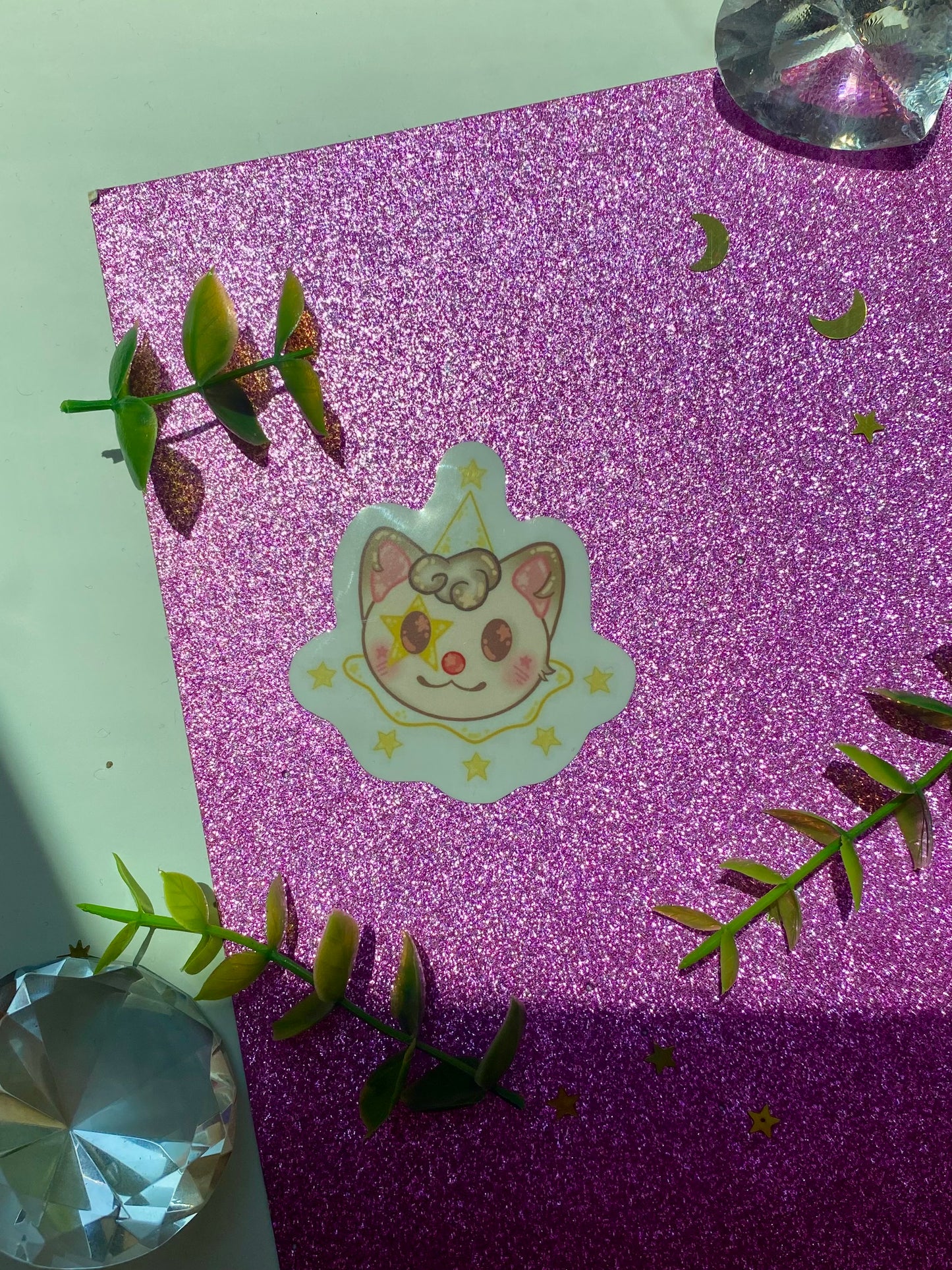 Brown Cat Clown holographic Sticker