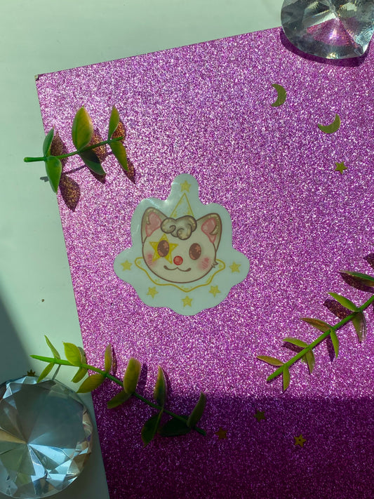 Brown Cat Clown holographic Sticker