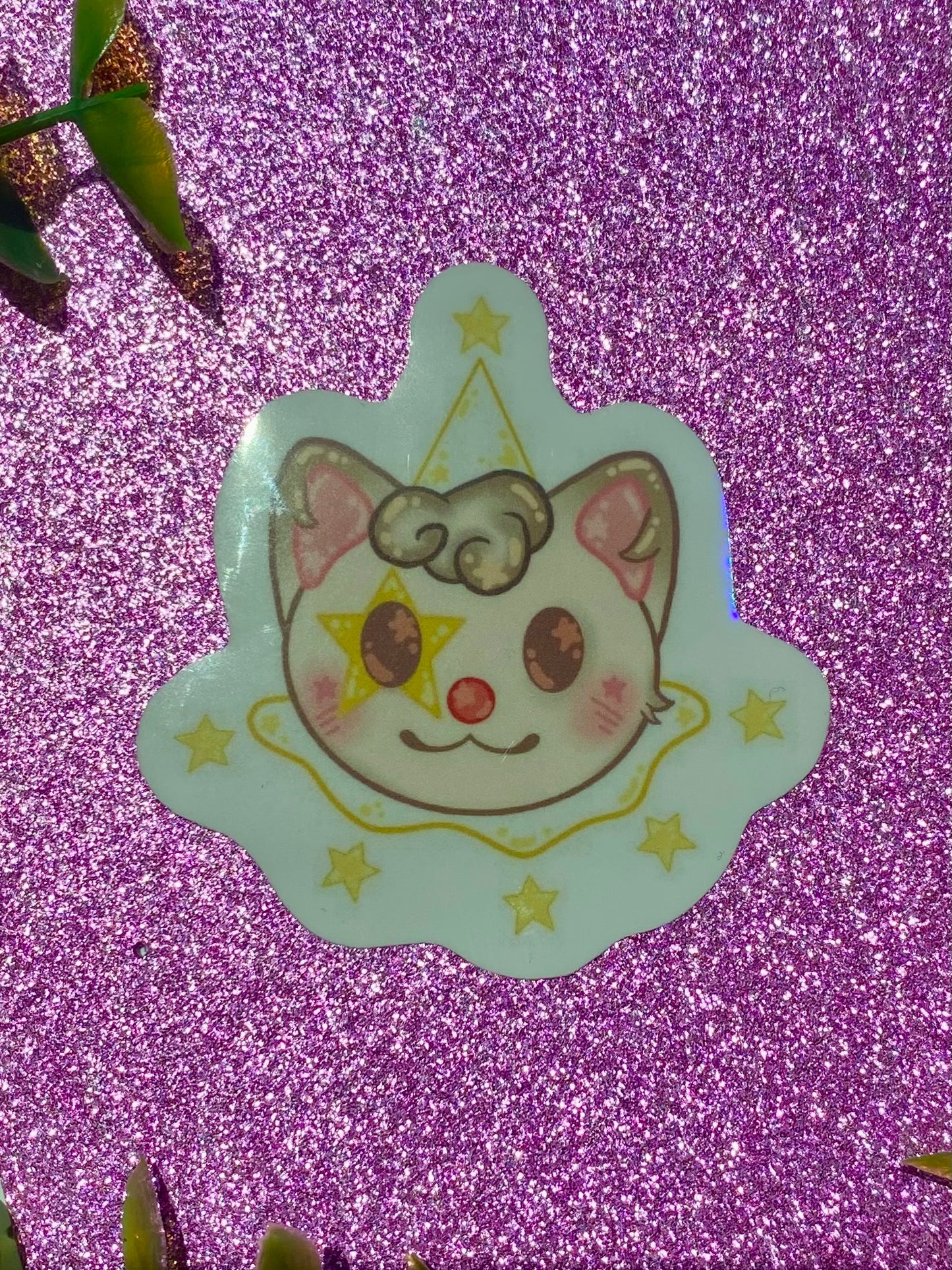 Brown Cat Clown holographic Sticker
