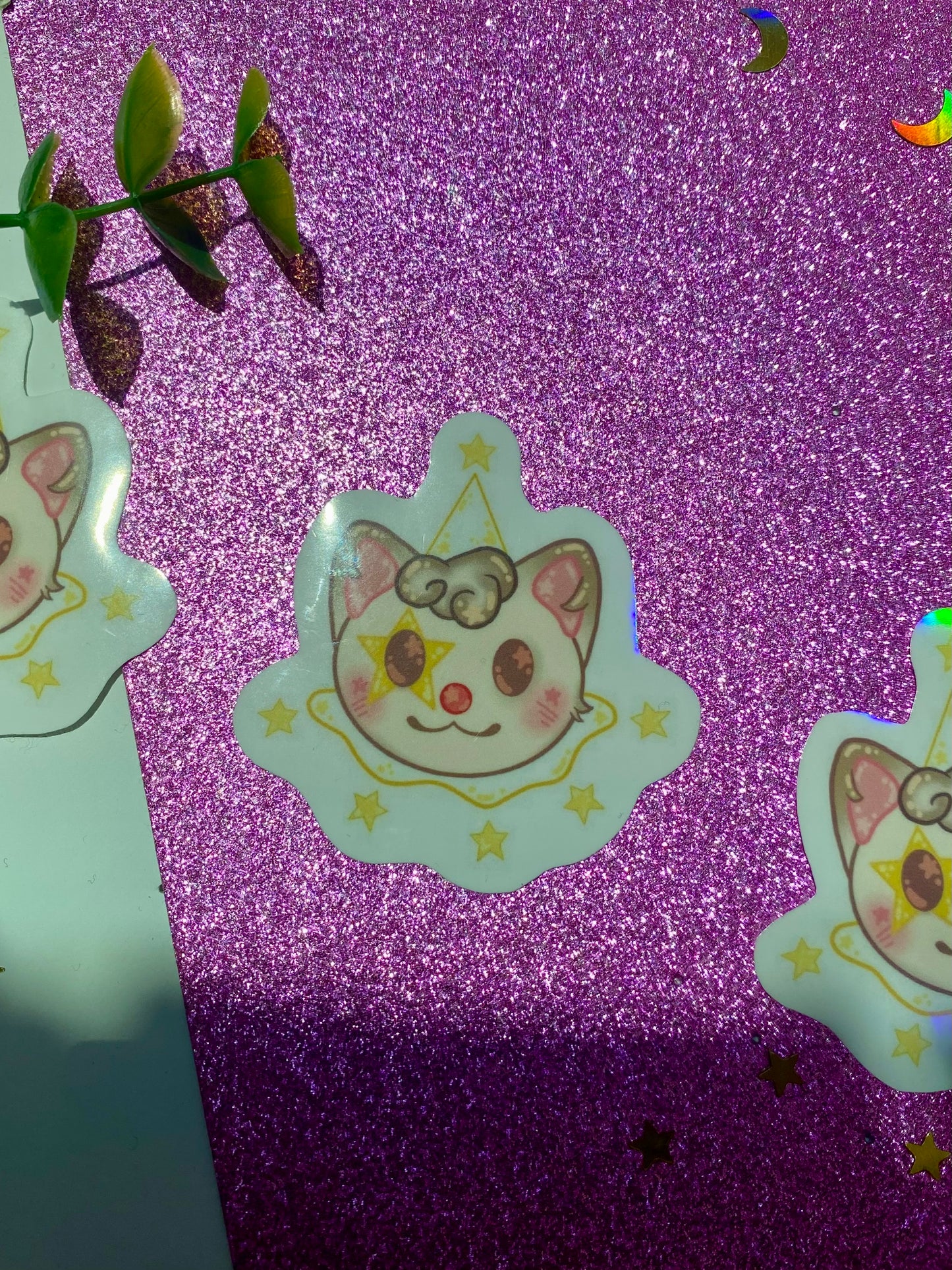 Brown Cat Clown holographic Sticker