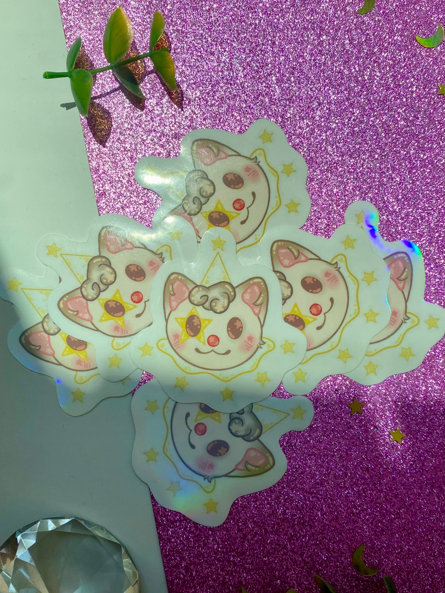 Brown Cat Clown holographic Sticker