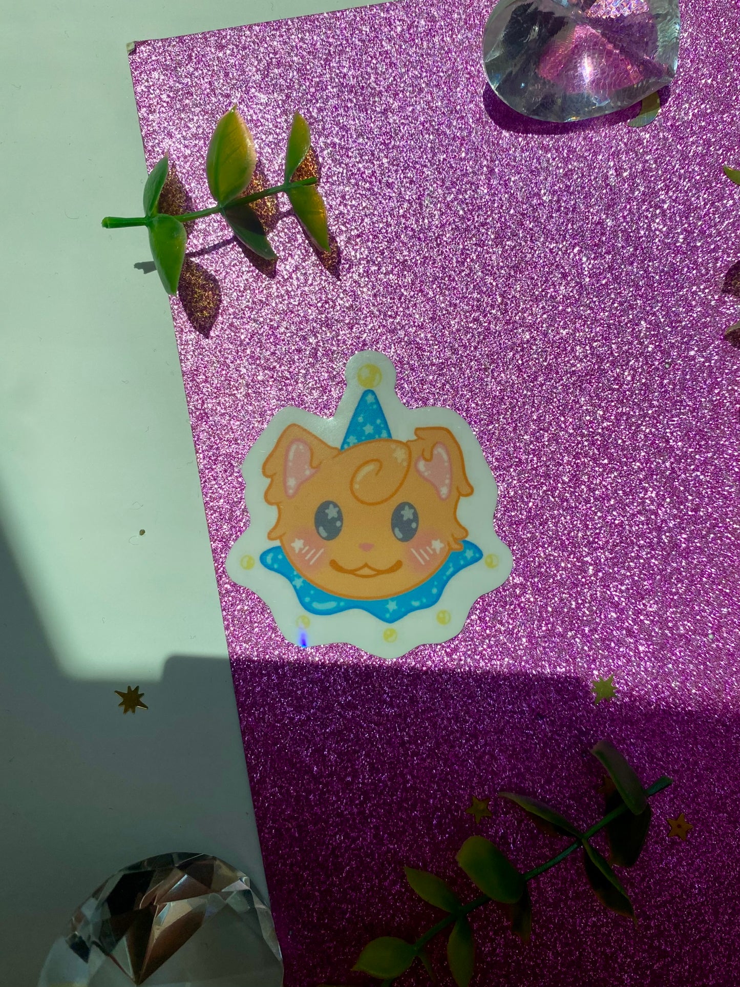 Orange Cat Clown Holographic Sticker