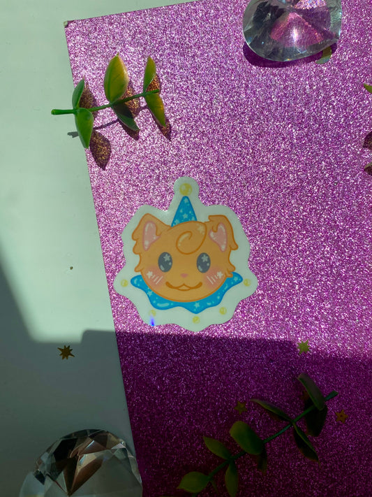 Orange Cat Clown Holographic Sticker