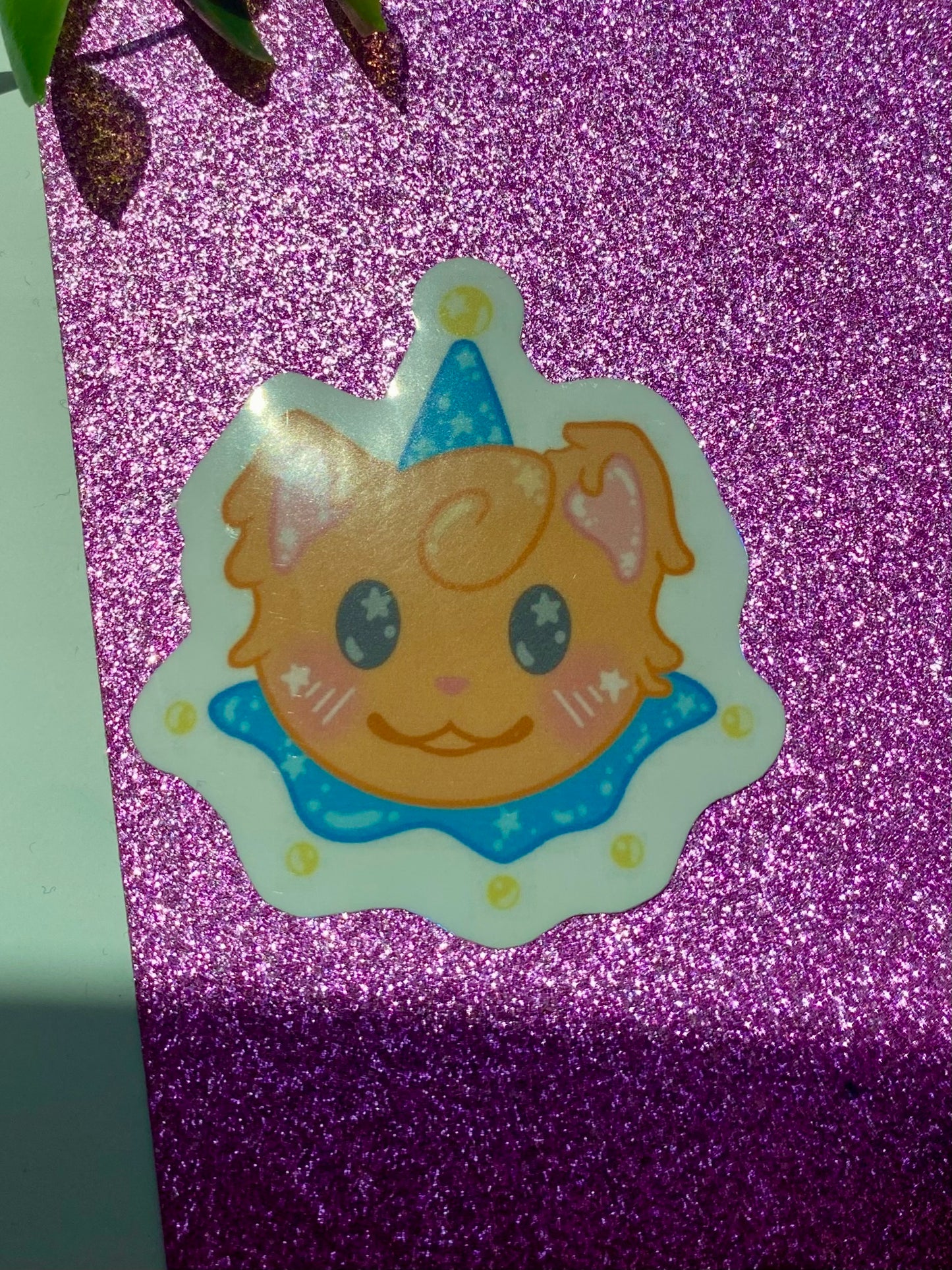 Orange Cat Clown Holographic Sticker