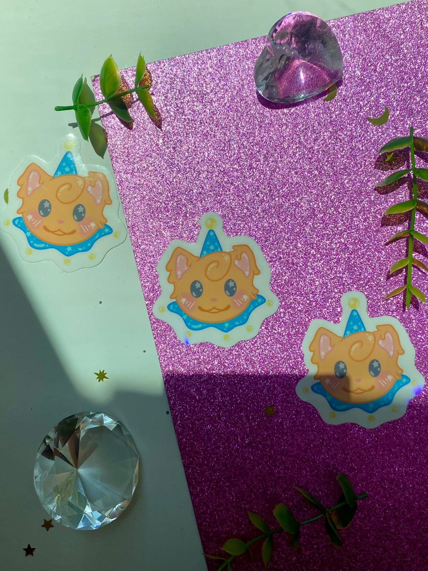 Orange Cat Clown Holographic Sticker
