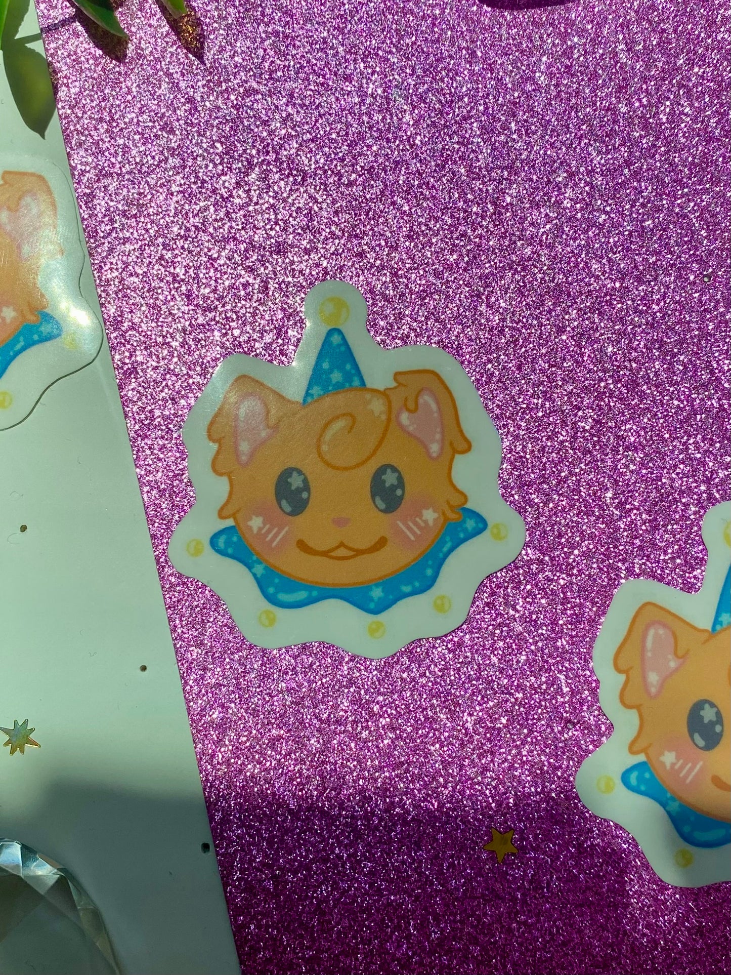 Orange Cat Clown Holographic Sticker