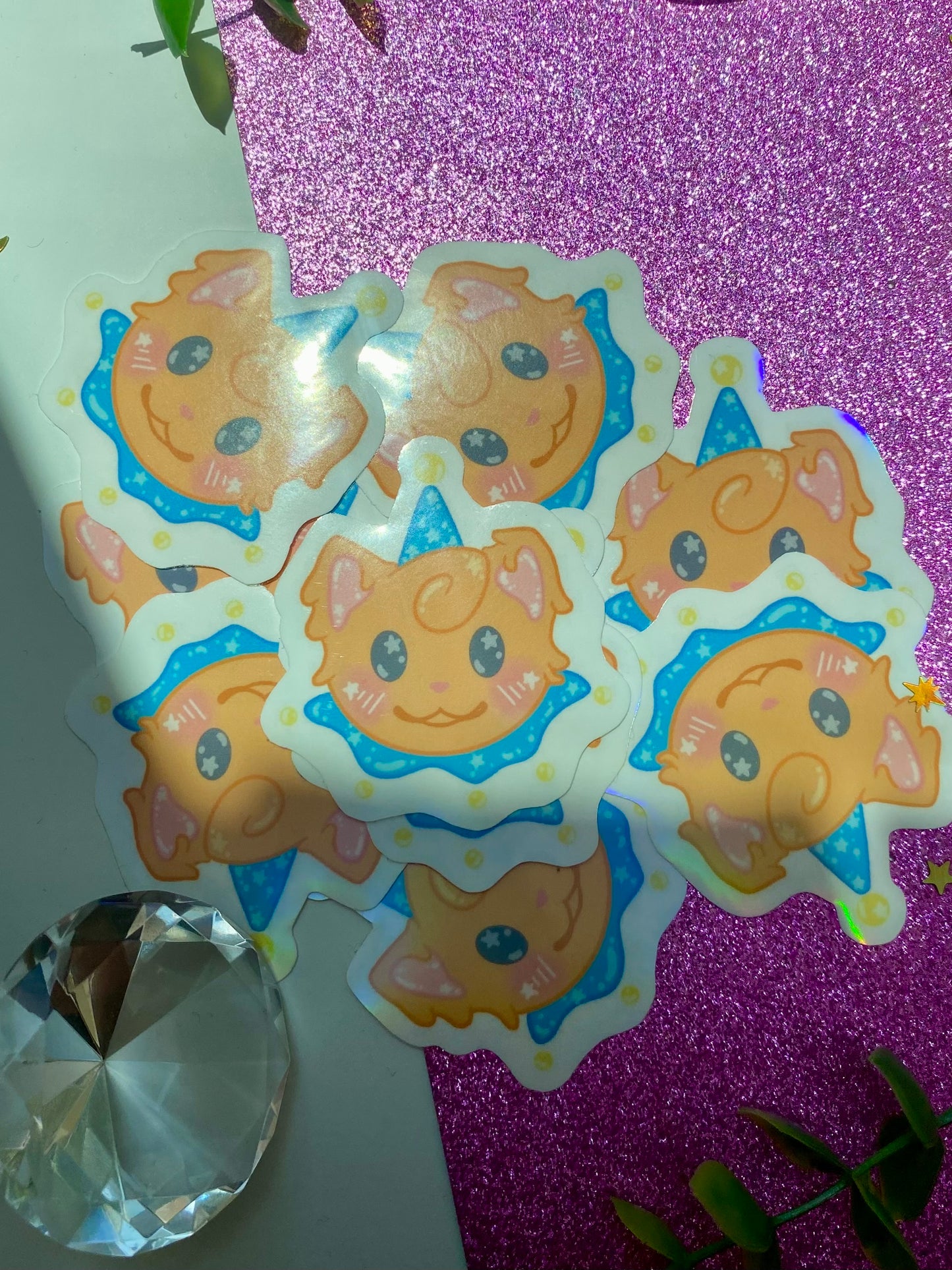 Orange Cat Clown Holographic Sticker