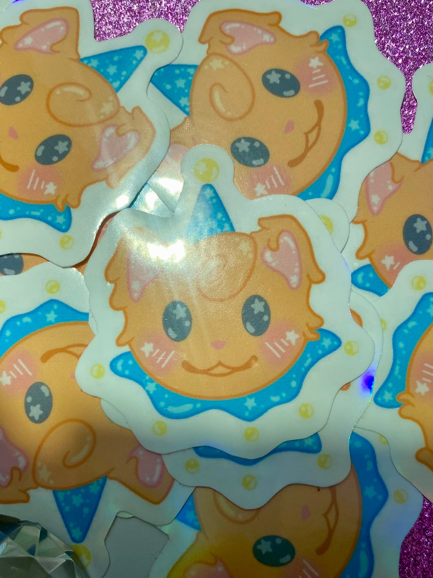 Orange Cat Clown Holographic Sticker
