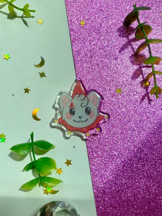 Gray Cat Clown Acrylic Pin