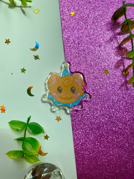 Orange Cat Clown Acrylic Pin