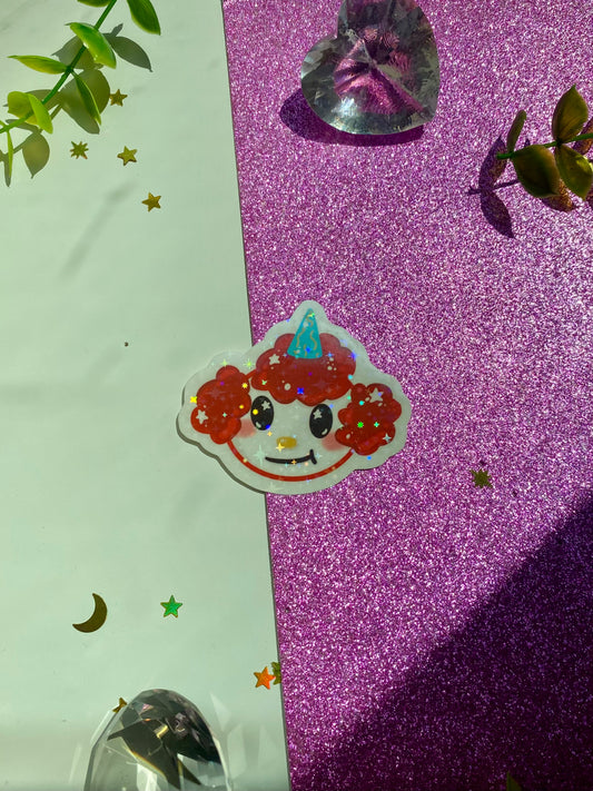 Red Hair Starry Clown Holographic Sticker